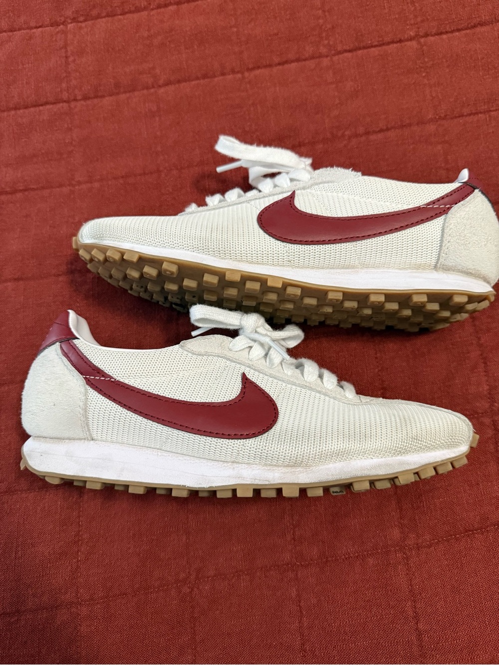 Nike White Mesh Sneakers with Maroon Swoosh